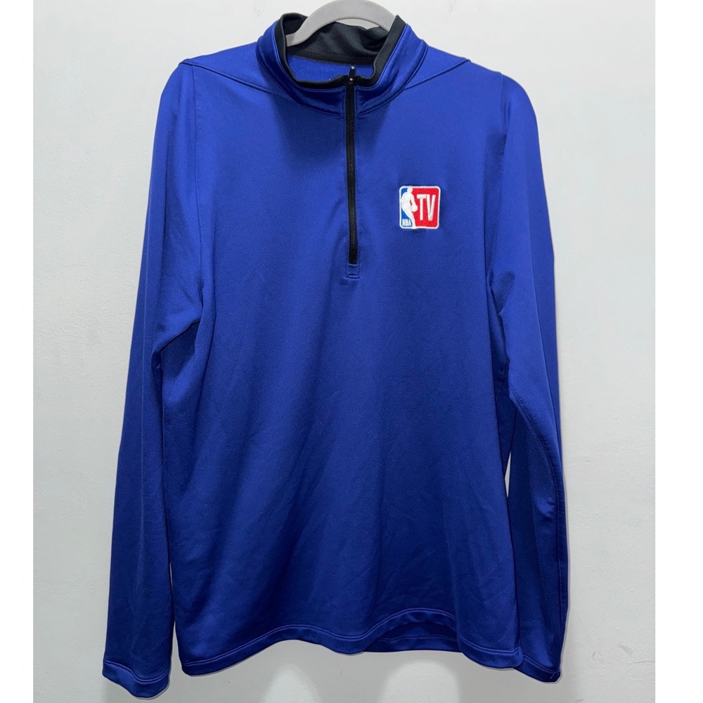 Nike NBA TV Dri-FIT Mens Medium Blue 1/4 Zip Pullover Basketball Network Logo